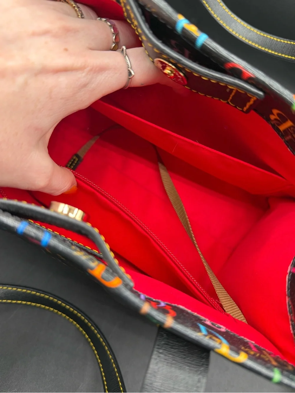 Dooney & Bourke 1975 Multicolor Logo Tote Bag — Red Interior - Picture 7 of 9